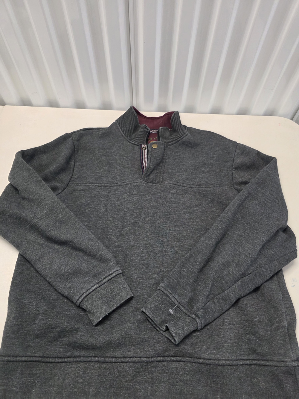 Orvis Quarter Zip/ Button Pullover Men's Size Large Gray/maroon